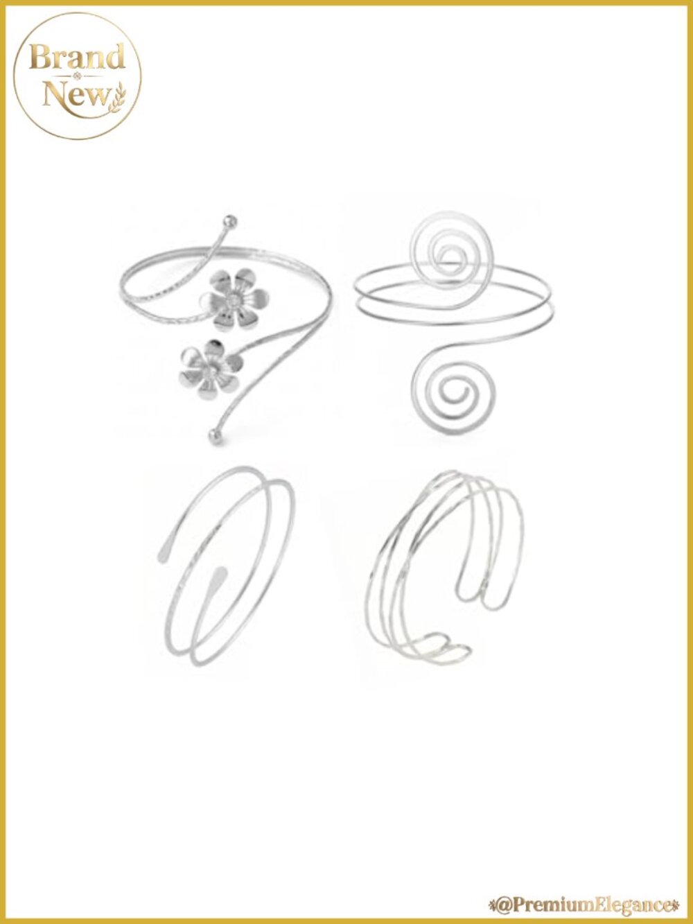 Adjustable Minimalist Arm Cuff Set Silver Plated 4pcs Upper Arm Bracelets for
